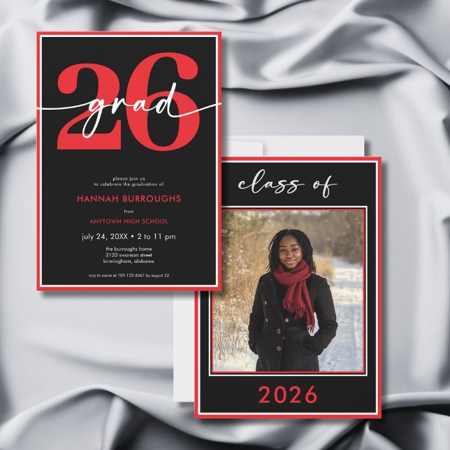 Modern Minimal Red Script Graduation Party Inbjudningar (Modern Minimal Red Script Graduation Party Invitation)