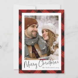 Modern Minimal Red Tartan Play Photo jul Julkort