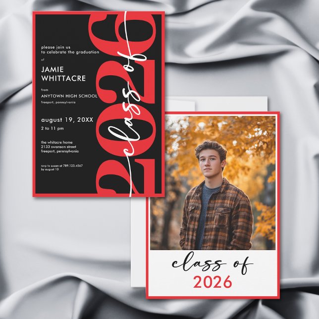 Modern Minimal Red Typography Graduation Party Inbjudningar (Modern Minimal Red Typography Graduation Party Invitation)