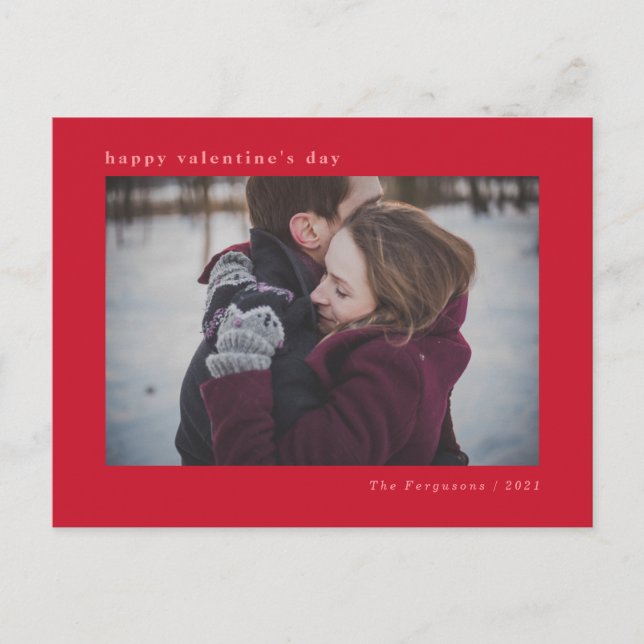 Modern minimal Red Valentine Day Photo Card Vykort (Framsida)