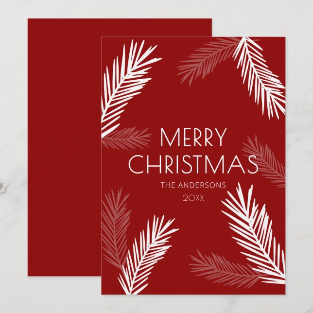 Modern Minimal Red & White Spruce-jul Julkort (Fram/baksida)