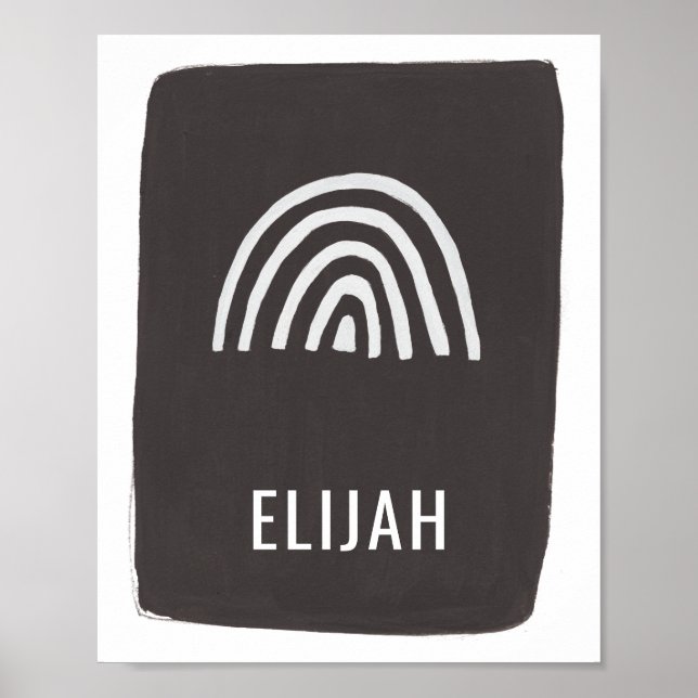 Modern Minimal Regnbåge Namn Nursery Art Svart Poster (Framsidan)