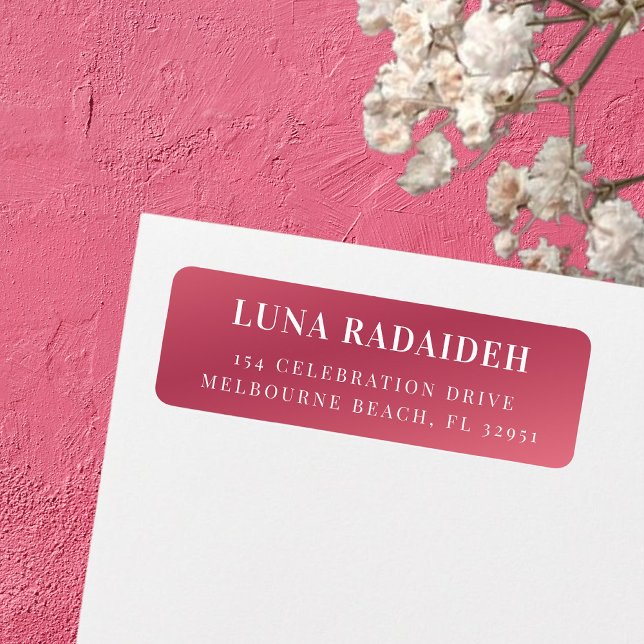 Modern, minimal returadress för metallisk rosa etikett (Bold and bright pink return address label! Fully customizable with your name and address.)