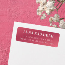 Modern, minimal returadress för metallisk rosa