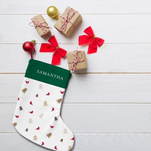 Modern minimal röd kardinal Julgran Mönster Liten Julstrumpa (Skapare uppladdad)