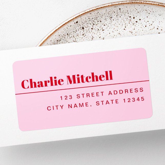 Modern minimal röd returadress för rosa adressetikett (Modern minimal pink red return address label)