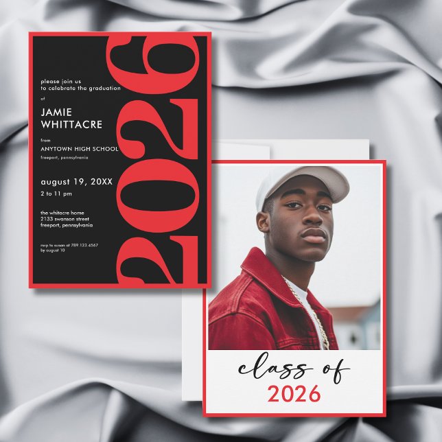 Modern Minimal Röd Typografi Examenfest Inbjudningar (Modern Minimal Red Typography Graduation Party Invitation)