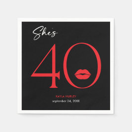 Modern Minimal Röda Läppar Hon är Fyrtio Födelseda Pappersservett