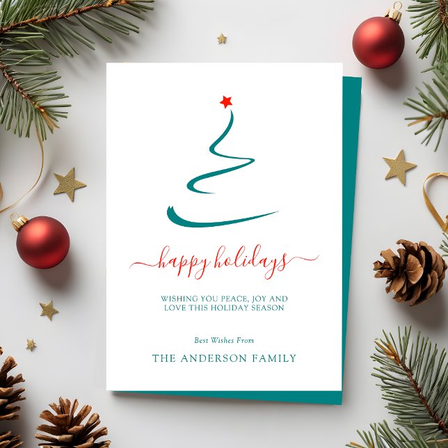 Modern minimal rödstjärna i Julgran, enkel Julkort (Skapare uppladdad)