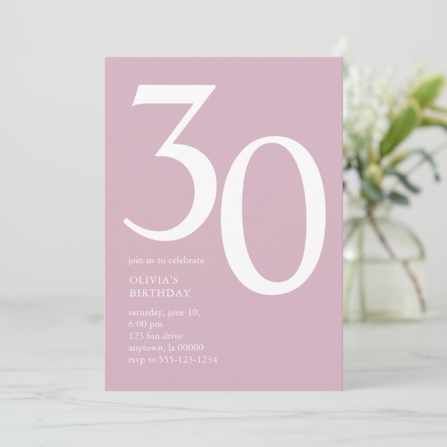 Modern minimal Rosa 30års födelsedag Party Inbjudningar (Stående Fram)