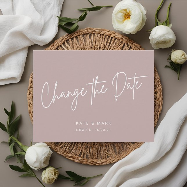 Modern minimal Rosa Ändra datummeddelande Vykort (Skapare uppladdad)