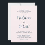 Modern minimal Rosa av skript, blå Bröllop Inbjudningar<br><div class="desc">Den här eleganten,  de minimalistiska bröllopsinbjudningarna har rosa och blå,  modern manustypografi och ren,  handskriven kalligrafitext för en snyggt  rosa som du ska kärlek.</div>