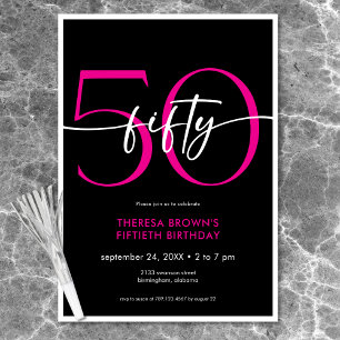 Modern Minimal Rosa Femtio Script Födelsedag Inbjudningar