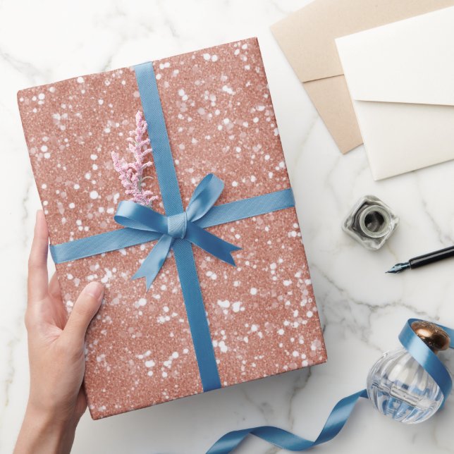 Modern Minimal Rosa Guld Fin Glittermönster Presentpapper (Gifting)