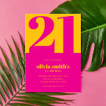 Modern minimal Rosa Gult 21:a födelsedag Inbjudningar<br><div class="desc">Modern minimalistisk inbjudan på 21:a födelsedag med enkel design med typografi av elegantens chic i rosa och gult färg.</div>
