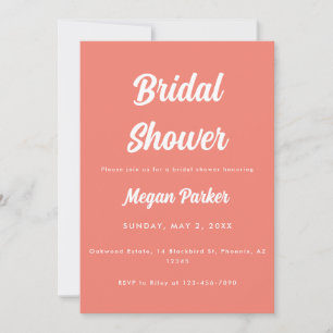 Modern Minimal Rosa Korall Bröllopsdusch Inbjudningar