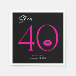 Modern Minimal Rosa Läppar Hon är 40-årsjubileum Pappersservett