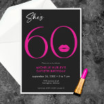Modern Minimal Rosa Läppar Hon är sextio år gammal Inbjudningar<br><div class="desc">Modern och chic,  den här födelsedagsinbjudan säger: "Hon är 60" och kombinerar klassiskt svart och vitt med accenter av ljus rosa,  med ett lekfullt par läppar. Det är en minimal design som är enkel och roligt för att fira milstolpen. Skapat av Farmhouse Press.</div>