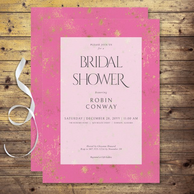 Modern minimal Rosa och Guld Glitter Möhippa Inbjudningar (Modern Minimal Pink & Gold Glitter Bridal Shower Invitation)