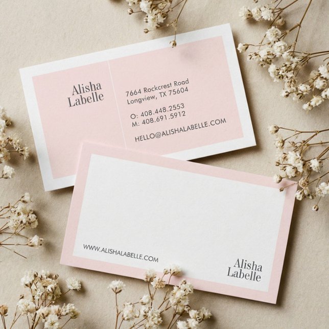 Modern minimal  Rosa och vit typografi Visitkort (Modern Minimal Blush Pink & White Typographic Business Card)