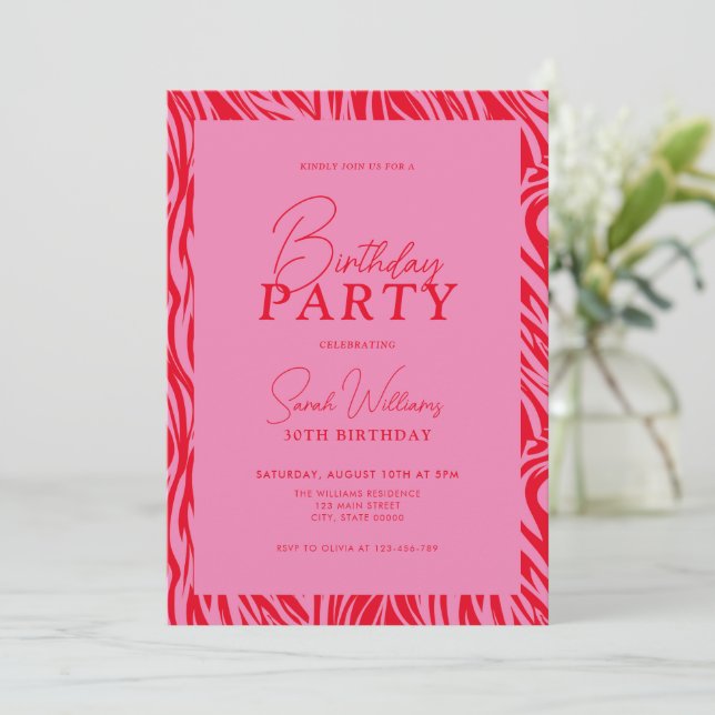 Modern Minimal Rosa Red 30års födelsedag Inbjudningar (Stående Fram)