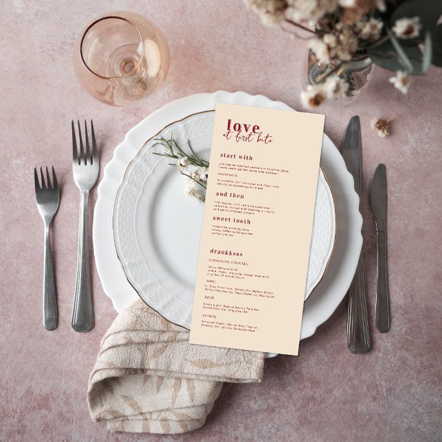 Modern Minimal | Rosa & Röd Bröllopsmeny Meny (Skapare uppladdad)