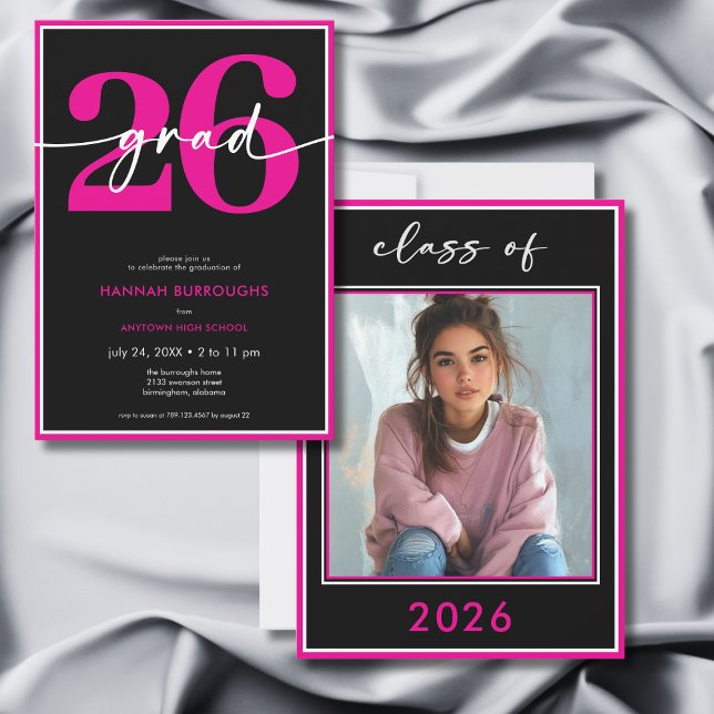 Modern Minimal Rosa Skrift Examensfest Inbjudningar (Modern Minimal Pink Script Graduation Party Invitation)