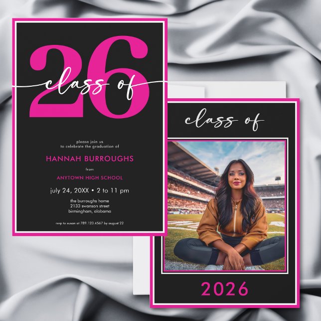 Modern minimal rosa skrift examensfest inbjudningar (Modern Minimal Pink Script Graduation Party Invitation)