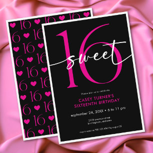Modern Minimal Rosa Sweet Sixteen Manus Födelsedag Inbjudningar