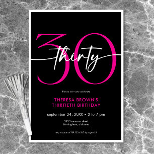 Modern minimal Rosa, trettio skript, födelsedag Inbjudningar