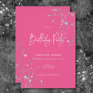 Modern Minimal Rosa White Glam Diamonds Birthday Inbjudningar