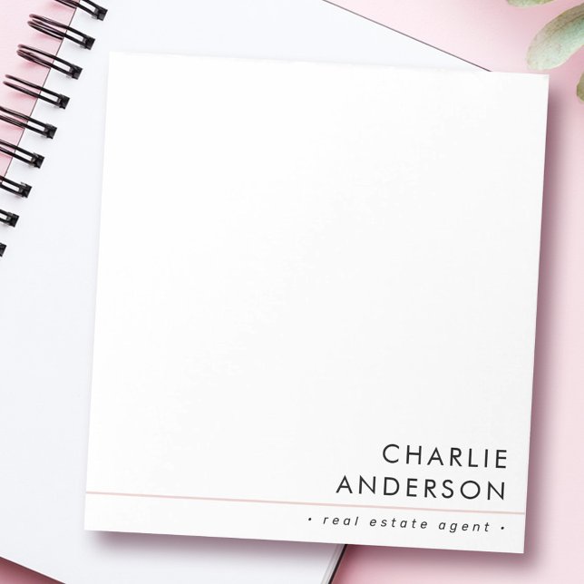 Modern minimal rosabruten linje vit professionell anteckningsblock (Modern minimal blush pink line white professional notepad)