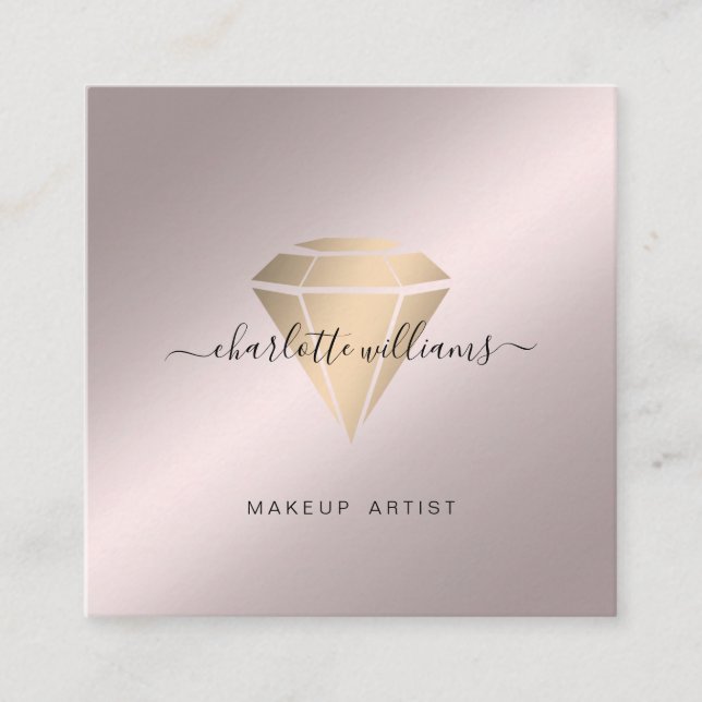 Modern minimal Rosegold-Guld Diamant Salon Fyrkantigt Visitkort (Framsida)