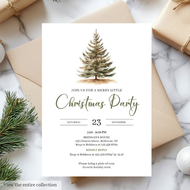 Modern Minimal Sage Beige Julfest  Inbjudningar (Modern Minimal Sage Beige Christmas Party)