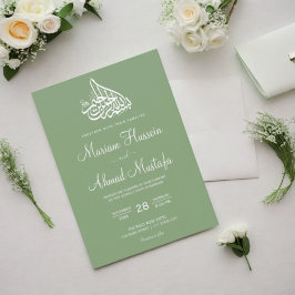 Modern Minimal Sage Grönt Islamic Nikah Bröllop Inbjudningar