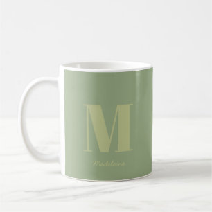 Modern Minimal Sage Grönt Monogram Initial Namn Kaffemugg