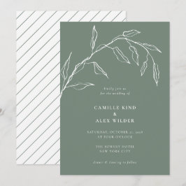 Modern Minimal Salvia Grön Botanisk Blomma Bröllop Inbjudningar