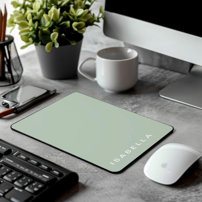 Modern Minimal Salvia Grön Personlig Namn Musmatta (Skapare uppladdad)