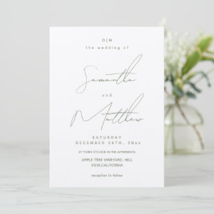 Modern Minimal Salvia Grön Script Bröllop Inbjudningar