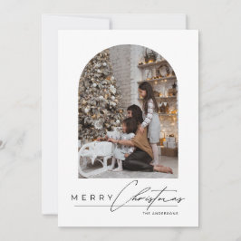 Modern Minimal Script Arch Family Photo Christmas Julkort