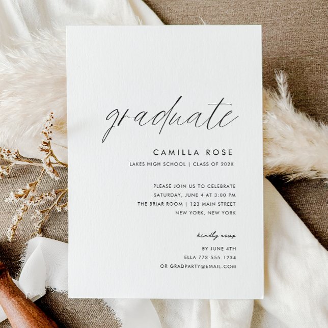 Modern Minimal Script Examenfoto Inbjudningar (Modern Minimal Script Graduate Party Invitation)