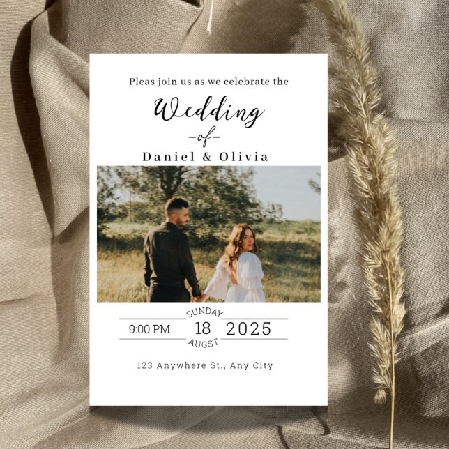 Modern Minimal Script Photo Wedding Invitation  Inbjudningar (Skapare uppladdad)