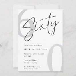 Modern Minimal Script Sixty 60th Birthday Party Inbjudningar