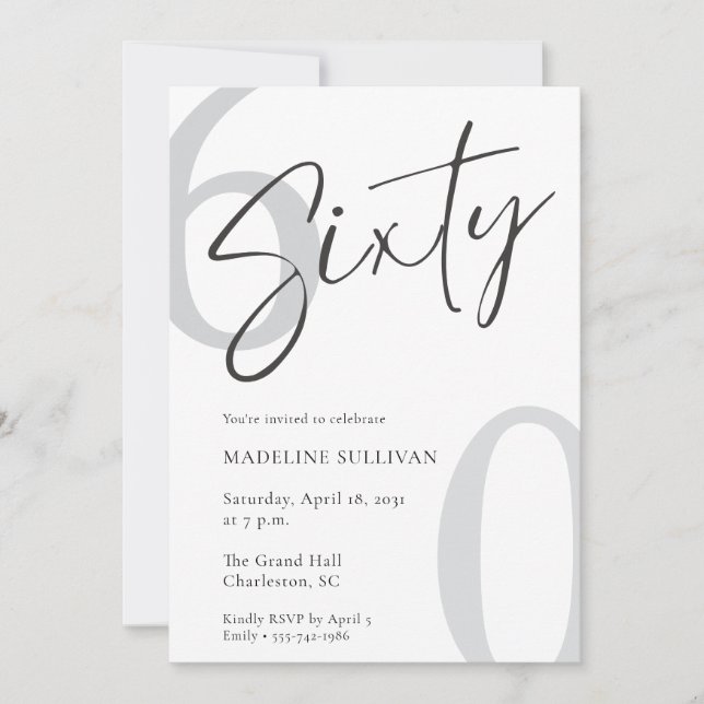 Modern Minimal Script Sixty 60th Birthday Party Inbjudningar (Framsida)