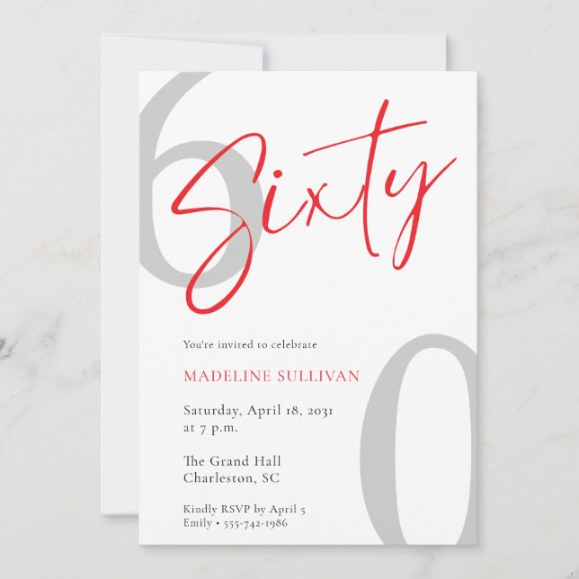 Modern Minimal Script Sixty 60th Birthday Party Inbjudningar (Framsida)