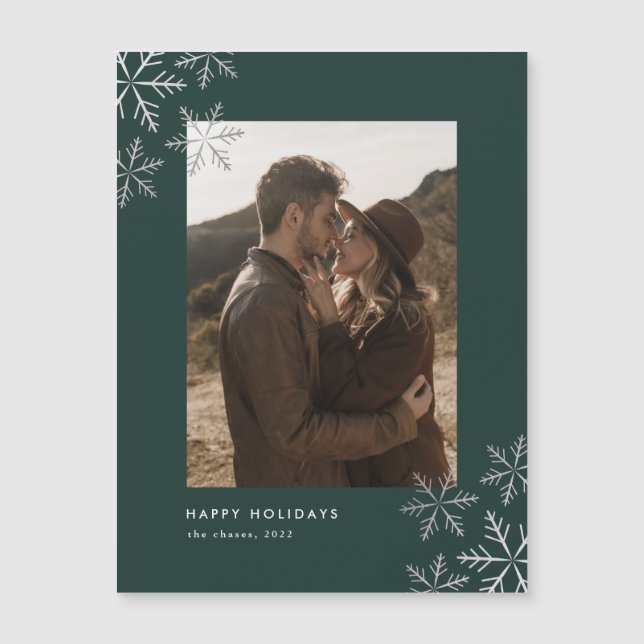Modern Minimal Silver Snowflakes Julkort (Framsida)
