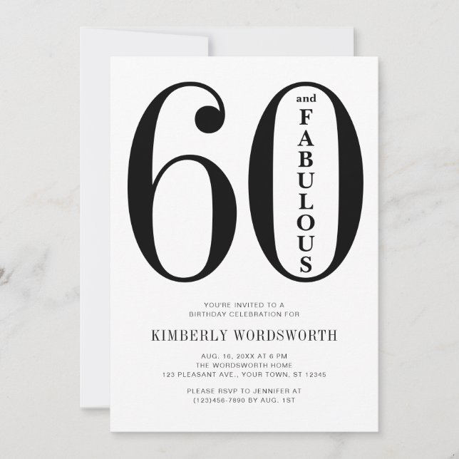 Modern Minimal Sixty and Fabulous 60th Birthday  Inbjudningar (Framsida)