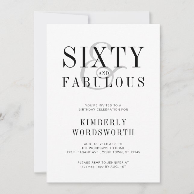 Modern Minimal Sixty and Fabulous 60th Birthday Inbjudningar (Framsida)