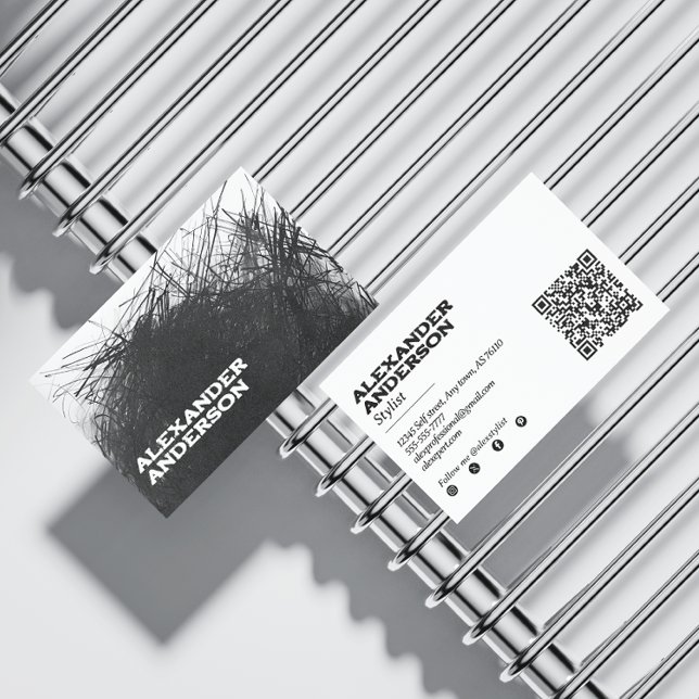 Modern minimal skannerbar svart träkol visitkort (Modern Minimal Black Charcoal Scribble Scannable Business Card)