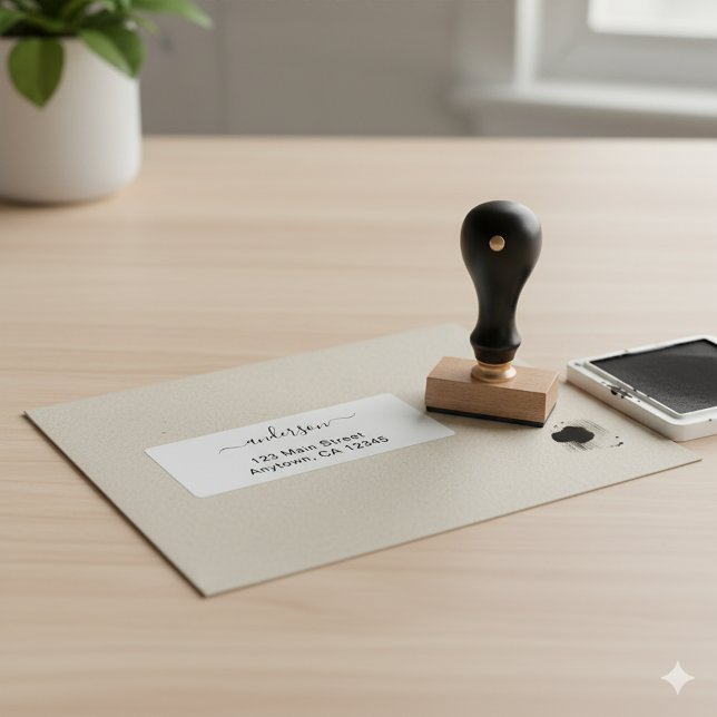 Modern Minimal Skräddarsydd Adress Trästämpel Desi Stämpel (Skapare uppladdad)